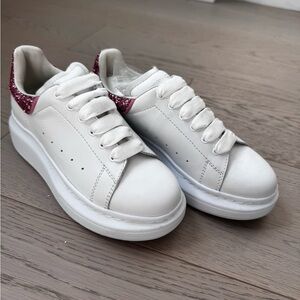 Alexander McQueen White Platform Sneakers with Pink Glitter